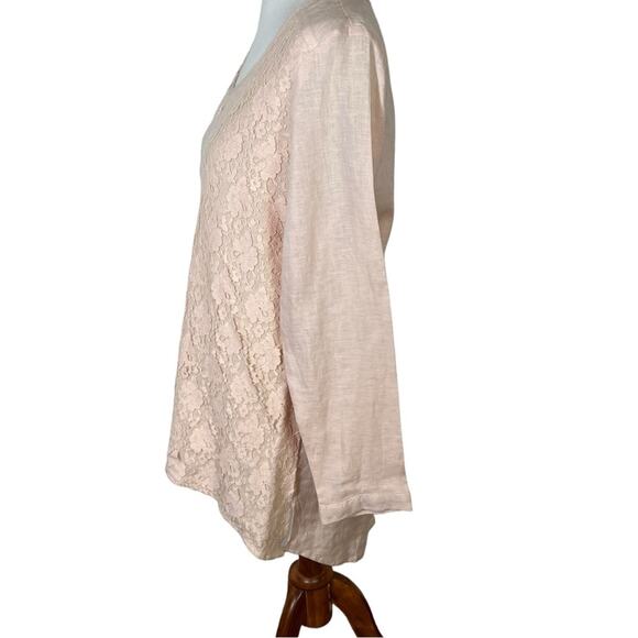 Sundance Pale Pink Linen Tunic with Lace and Shark bite Hi-Lo Detail Size L - Picture 6 of 11